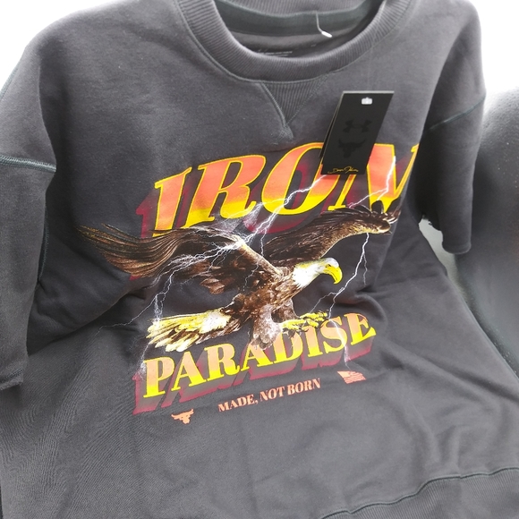 Under Armour Mens Project Rock Iron Paradise Cutoff Sweatshirt 1367037-010 - Picture 5 of 7